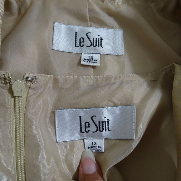 Vintage Le Suit 2 pc Gold Dress and Open Front Jacket Formal Women Size 12 FLAW - Picture 8 of 12